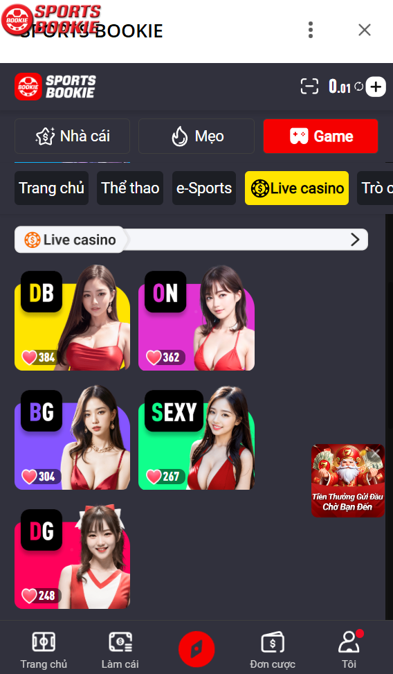 các sảnh cược live casino sportsbookie