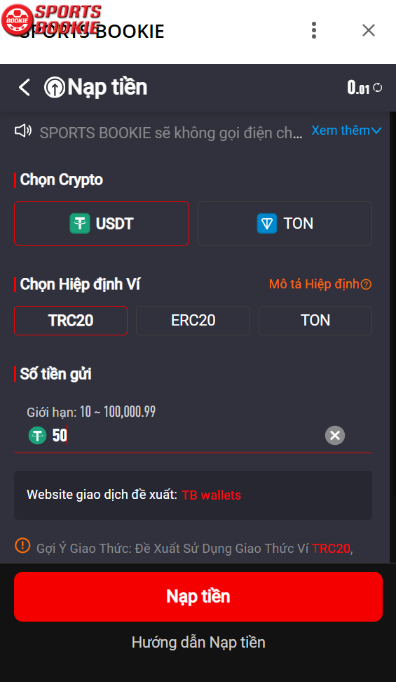 nạp tiền vào sportsbookie bằng usdt 
