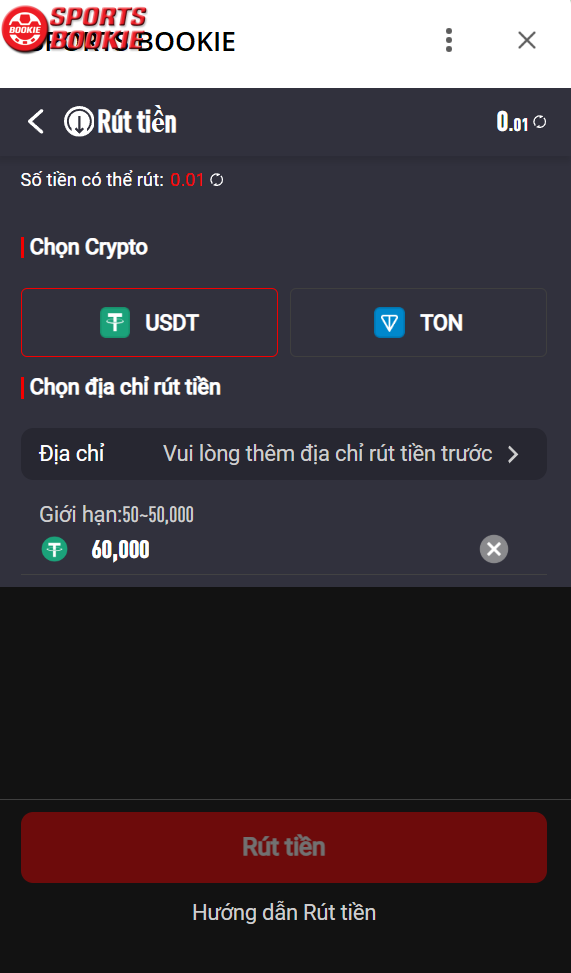 chọn loại crypto để rút tiền về ví tiền điện tử