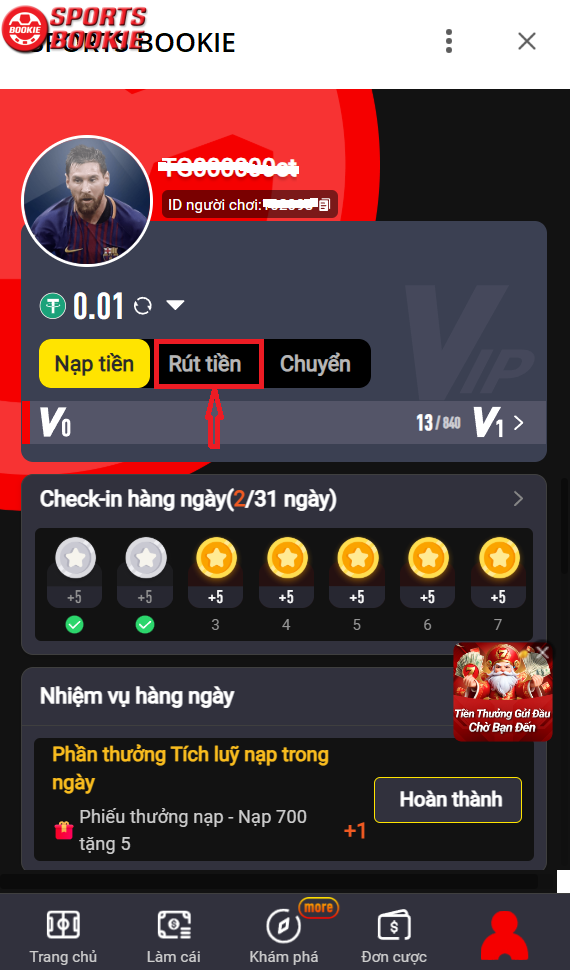 rút tiền sportsbookie là thao tác quan trọng