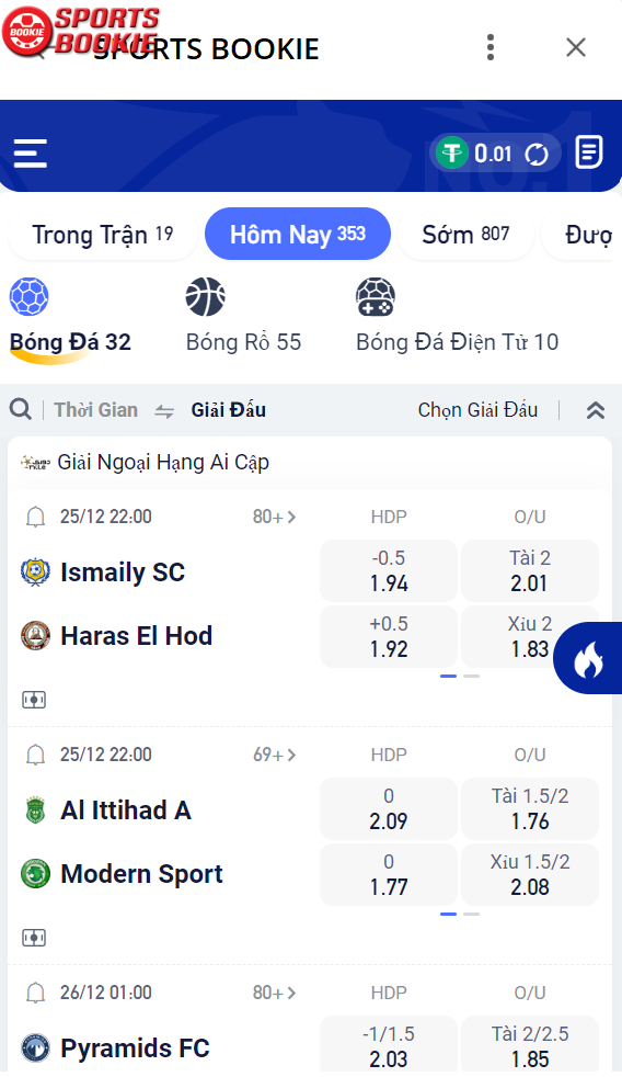 đặt cược thể thao sportsbookie vào môn yêu thích